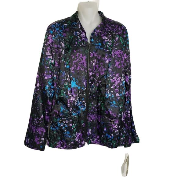 Laura Ashley Womens Jacket Size XL Multicolor Lightweight Zip Pockets Metallic - Picture 1 of 11